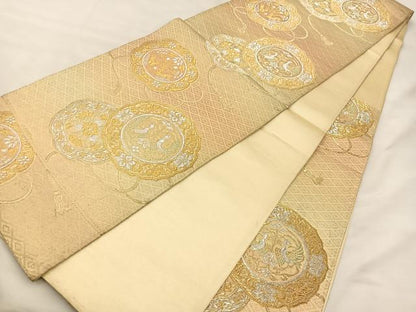 平和屋着物◎六通柄袋帯 鏡裏花鳥文 金銀糸 正絹 逸品 BAAS7330hz