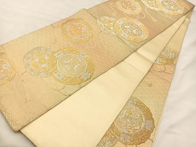 平和屋着物◎六通柄袋帯 鏡裏花鳥文 金銀糸 正絹 逸品 BAAS7330hz
