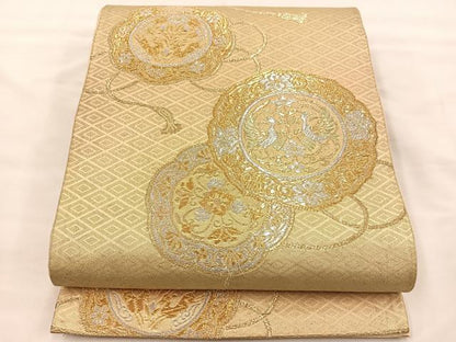 平和屋着物◎六通柄袋帯 鏡裏花鳥文 金銀糸 正絹 逸品 BAAS7330hz