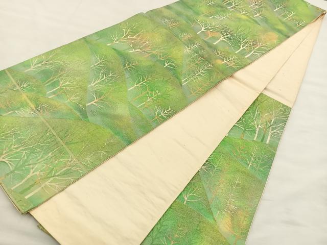 平和屋着物◎六通柄袋帯 樹林風景文 金糸 正絹 逸品 BAAS7331hz