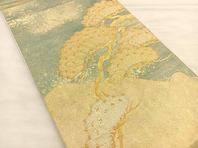 ［六通］　袋帯　本金箔銀閣寺絵文 O-756 平和屋着物◎六通柄袋帯 地紙花束ね文 金銀糸 逸品