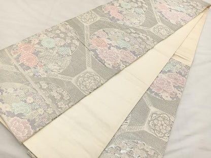 平和屋着物◎六通柄袋帯 唐織 蜀江文様 プラチナ箔 正絹 逸品 BAAS7340hz