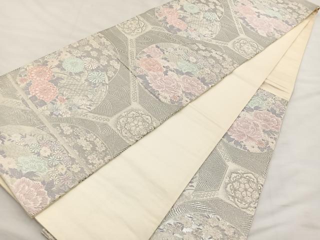 平和屋着物◎六通柄袋帯 唐織 蜀江文様 プラチナ箔 正絹 逸品 BAAS7340hz