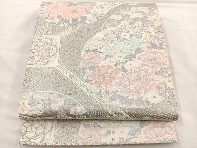 平和屋着物◎六通柄袋帯 唐織 蜀江文様 プラチナ箔 正絹 逸品 BAAS7340hz