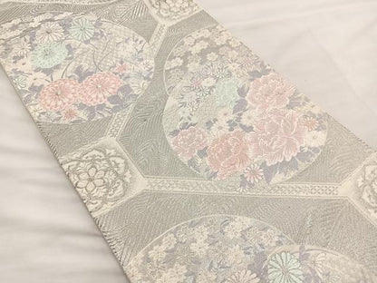 平和屋着物◎六通柄袋帯 唐織 蜀江文様 プラチナ箔 正絹 逸品 BAAS7340hz