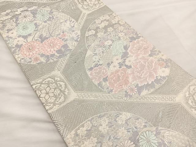 平和屋着物◎六通柄袋帯 唐織 蜀江文様 プラチナ箔 正絹 逸品 BAAS7340hz