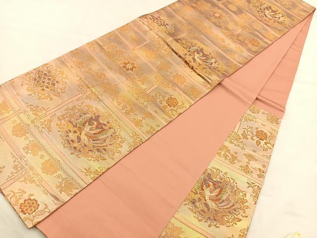 平和屋着物◎六通柄袋帯 横段花鳥文 金糸 引箔 正絹 逸品 BAAS7342hz