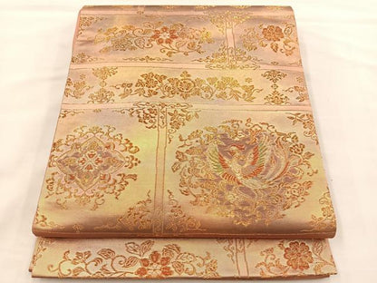 平和屋着物◎六通柄袋帯 横段花鳥文 金糸 引箔 正絹 逸品 BAAS7342hz