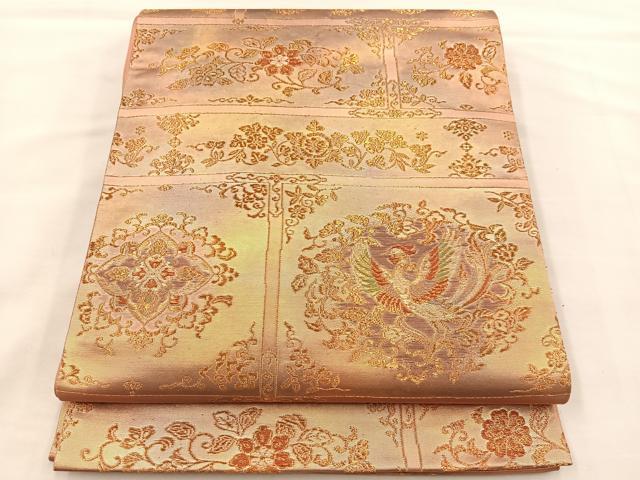 平和屋着物◎六通柄袋帯 横段花鳥文 金糸 引箔 正絹 逸品 BAAS7342hz