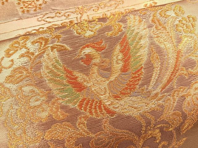 平和屋着物◎六通柄袋帯 横段花鳥文 金糸 引箔 正絹 逸品 BAAS7342hz