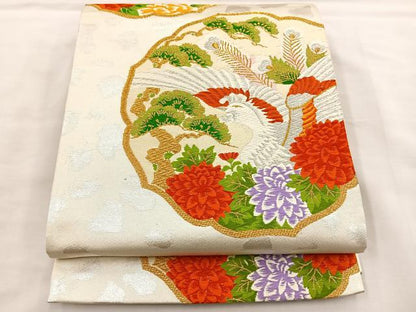 平和屋着物◎六通柄袋帯 孔雀花文 金銀糸 正絹 逸品 BAAS7347hz