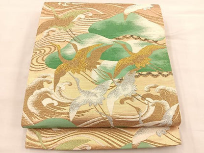 平和屋着物◎六通柄袋帯　唐織　飛鶴松文　金銀糸　正絹　逸品　BAAT4801hz
