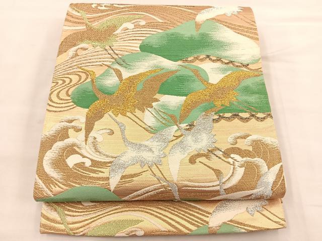 平和屋着物◎六通柄袋帯　唐織　飛鶴松文　金銀糸　正絹　逸品　BAAT4801hz