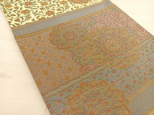 平和屋着物◎六通柄袋帯 横段花文 正絹 逸品 BAAS7523xa