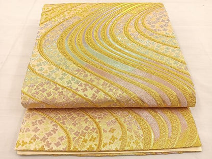 平和屋着物◎六通柄袋帯 流水花文 金糸 正絹 逸品 BAAS7525xa