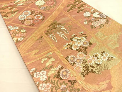 平和屋着物◎六通柄袋帯 唐織 小倉錦障壁文 金糸 正絹 逸品 BAAS7531xa
