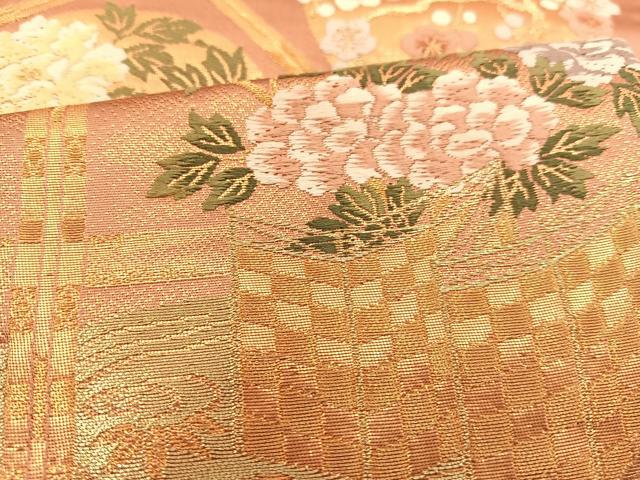 平和屋着物◎六通柄袋帯 唐織 小倉錦障壁文 金糸 正絹 逸品 BAAS7531xa