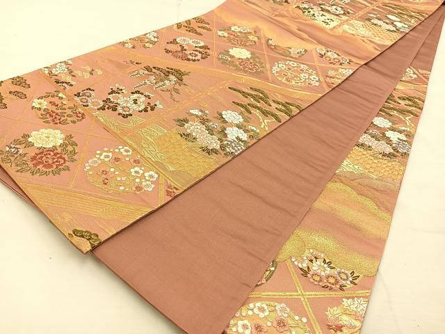 平和屋着物◎六通柄袋帯 唐織 小倉錦障壁文 金糸 正絹 逸品 BAAS7531xa