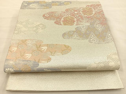 平和屋着物◎六通柄袋帯 霞花文 金銀糸 正絹 逸品 BAAS7533xa