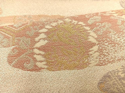 平和屋着物◎六通柄袋帯 霞花文 金銀糸 正絹 逸品 BAAS7533xa
