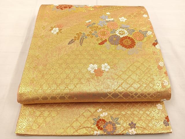 平和屋着物◎六通柄袋帯 唐織 草花文 金糸 正絹 逸品 BAAS7534xa