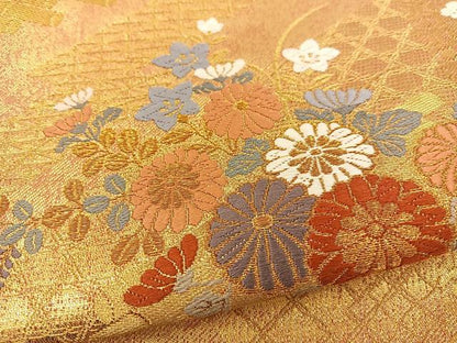 平和屋着物◎六通柄袋帯 唐織 草花文 金糸 正絹 逸品 BAAS7534xa