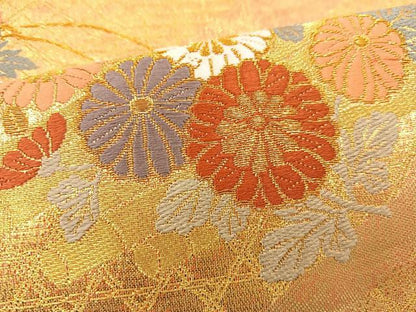 平和屋着物◎六通柄袋帯 唐織 草花文 金糸 正絹 逸品 BAAS7534xa