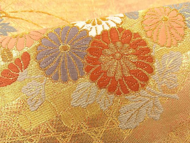 平和屋着物◎六通柄袋帯 唐織 草花文 金糸 正絹 逸品 BAAS7534xa