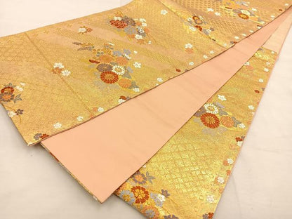 平和屋着物◎六通柄袋帯 唐織 草花文 金糸 正絹 逸品 BAAS7534xa