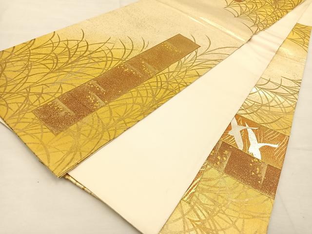 平和屋着物◎六通柄袋帯 駒刺繍 短冊花鳥文 金銀彩 引箔 正絹 逸品 BAAS7537xa