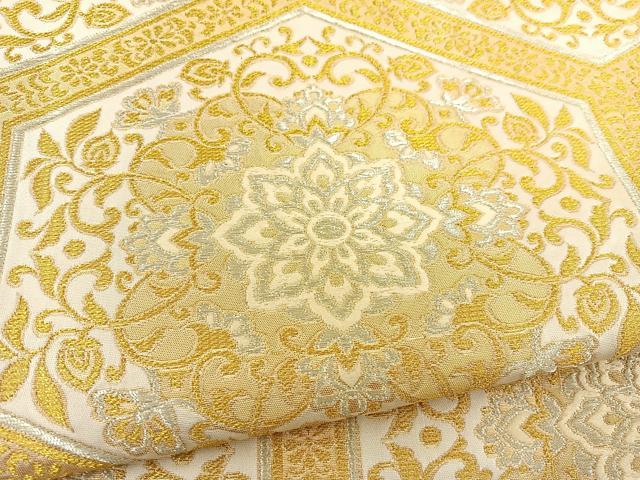 平和屋着物◎六通柄袋帯 亀甲花文 金銀糸 正絹 逸品 BAAS7541xa