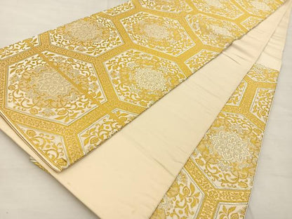 平和屋着物◎六通柄袋帯 亀甲花文 金銀糸 正絹 逸品 BAAS7541xa