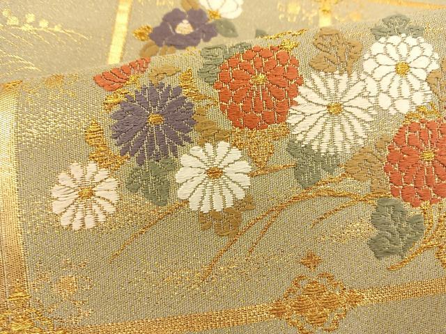 平和屋着物◎六通柄袋帯 唐織 天井草花文 正絹 逸品 BAAS7542xa