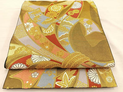 平和屋着物◎六通柄袋帯　唐織　束ね熨斗吉祥文　金糸　引箔　正絹　逸品　BAAS7561xa