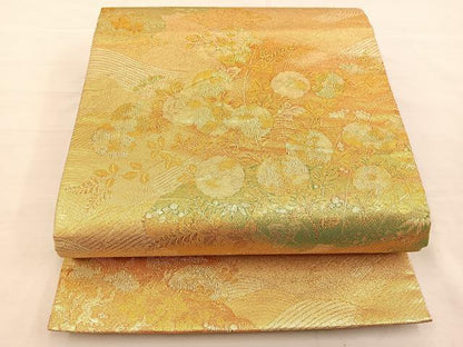 平和屋着物◎六通柄袋帯 草花文 金銀彩 正絹 逸品 BAAS7562xa
