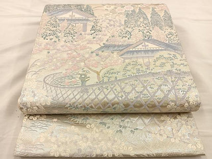 平和屋着物◎六通柄袋帯 唐織 風景文 銀糸 正絹 逸品 BAAS7567xa