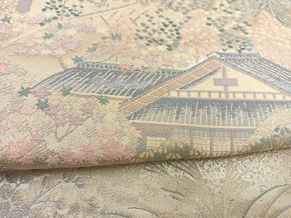 平和屋着物◎六通柄袋帯 唐織 風景文 銀糸 正絹 逸品 BAAS7567xa