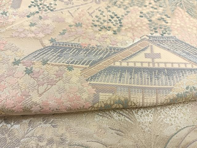 平和屋着物◎六通柄袋帯 唐織 風景文 銀糸 正絹 逸品 BAAS7567xa