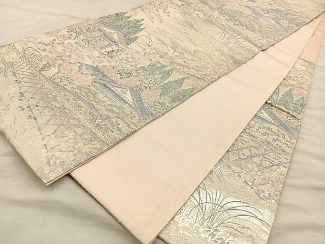 平和屋着物◎六通柄袋帯 唐織 風景文 銀糸 正絹 逸品 BAAS7567xa