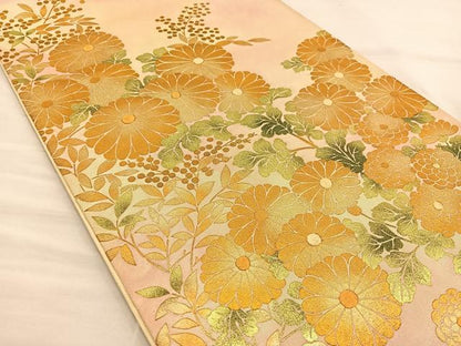 平和屋着物◎太鼓柄袋帯 草花文 金彩 引箔 正絹 逸品 BAAS7583xa