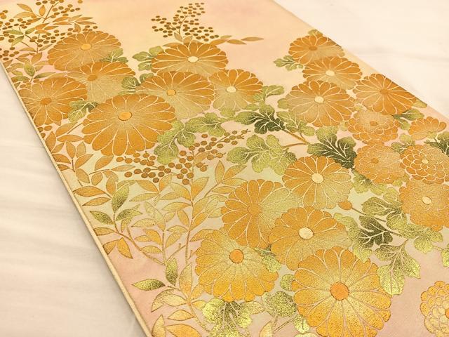 平和屋着物◎太鼓柄袋帯 草花文 金彩 引箔 正絹 逸品 BAAS7583xa
