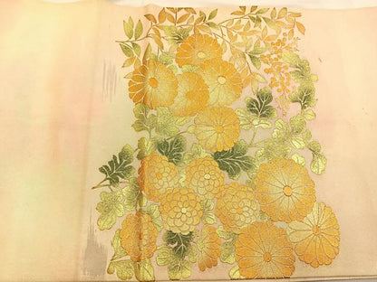 平和屋着物◎太鼓柄袋帯 草花文 金彩 引箔 正絹 逸品 BAAS7583xa