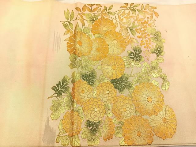 平和屋着物◎太鼓柄袋帯 草花文 金彩 引箔 正絹 逸品 BAAS7583xa