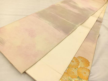 平和屋着物◎太鼓柄袋帯 草花文 金彩 引箔 正絹 逸品 BAAS7583xa