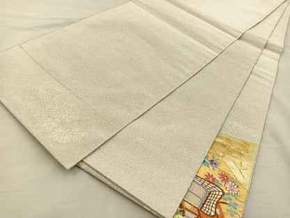 平和屋着物◎太鼓柄袋帯 綴れ 色紙御所車花文 金銀糸 正絹 逸品 BAAS7586xa