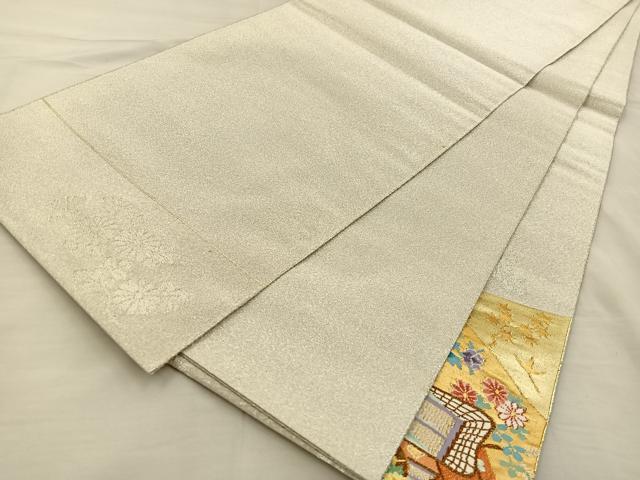 平和屋着物◎太鼓柄袋帯 綴れ 色紙御所車花文 金銀糸 正絹 逸品 BAAS7586xa
