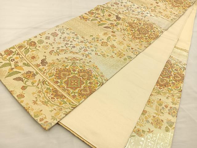 平和屋着物◎六通柄袋帯 切嵌花文 金銀糸 正絹 逸品 BAAS7589xa