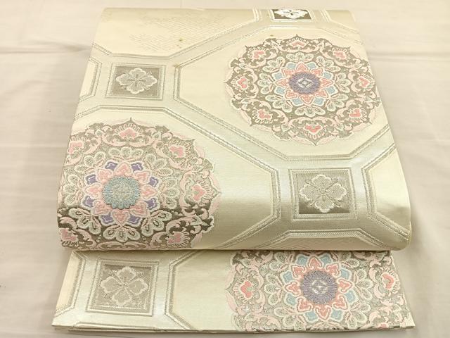 平和屋着物◎六通柄袋帯 唐織 名物蜀甲華紋 プラチナ二重箔 正絹 逸品 BAAS7591xa