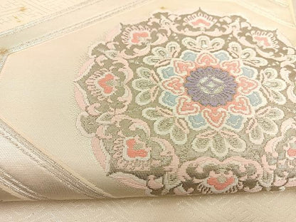 平和屋着物◎六通柄袋帯 唐織 名物蜀甲華紋 プラチナ二重箔 正絹 逸品 BAAS7591xa