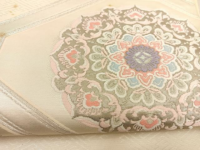 平和屋着物◎六通柄袋帯 唐織 名物蜀甲華紋 プラチナ二重箔 正絹 逸品 BAAS7591xa